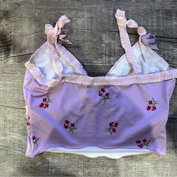 Shein Purple Pink Floral Tank‎ Crop Top - Picture 6 of 8